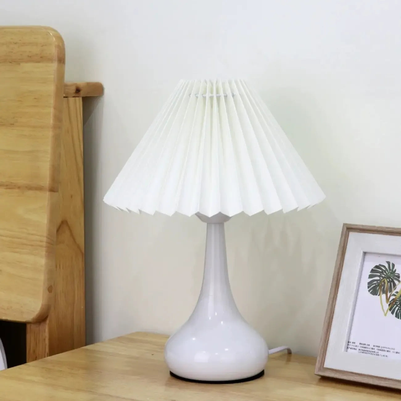 Modern Simple Black LED Table Lamp in Pleated Fabric Shade