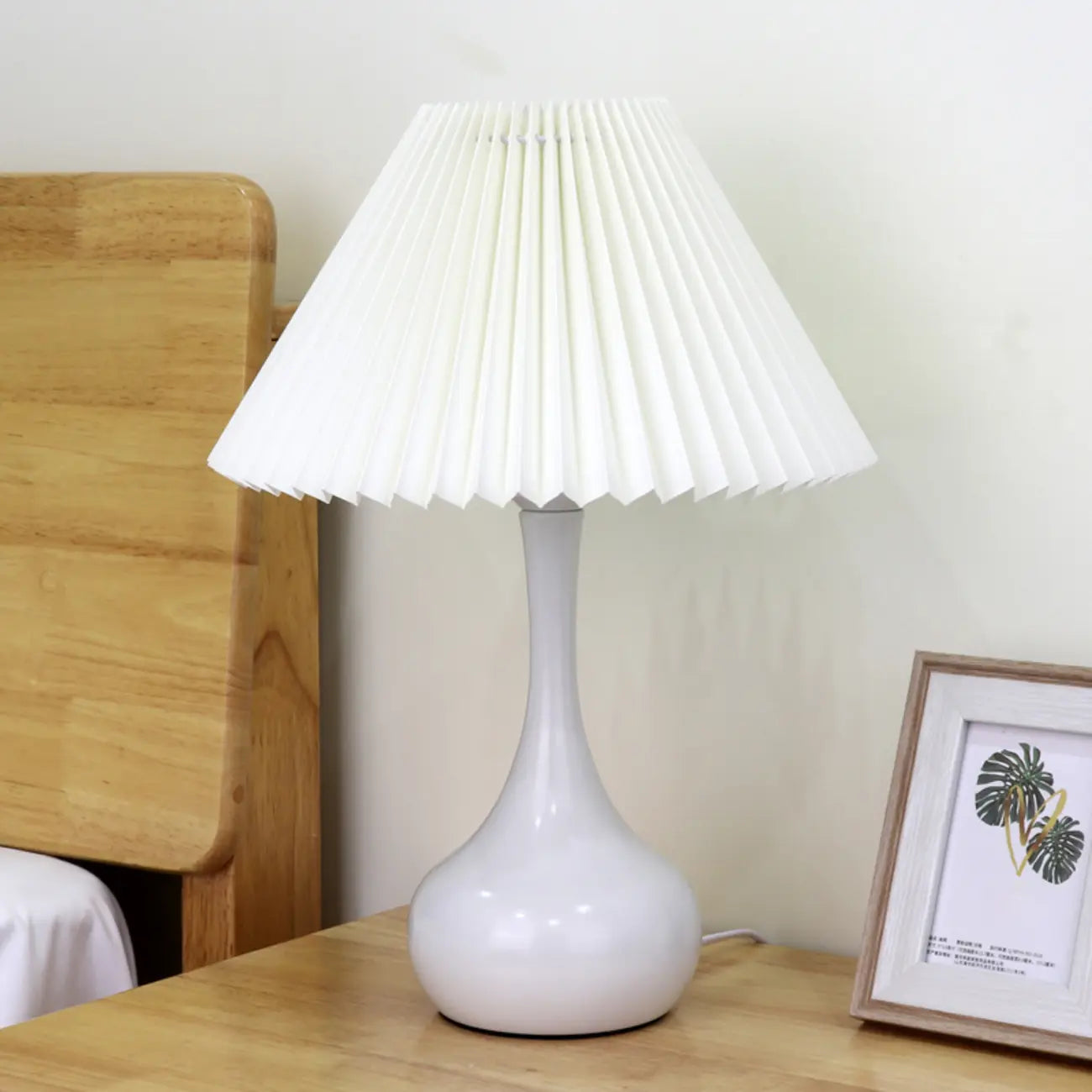 Modern Simple Black LED Table Lamp in Pleated Fabric Shade