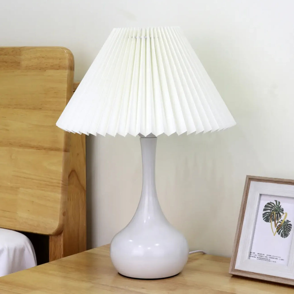 Modern Simple Black LED Table Lamp in Pleated Fabric Shade