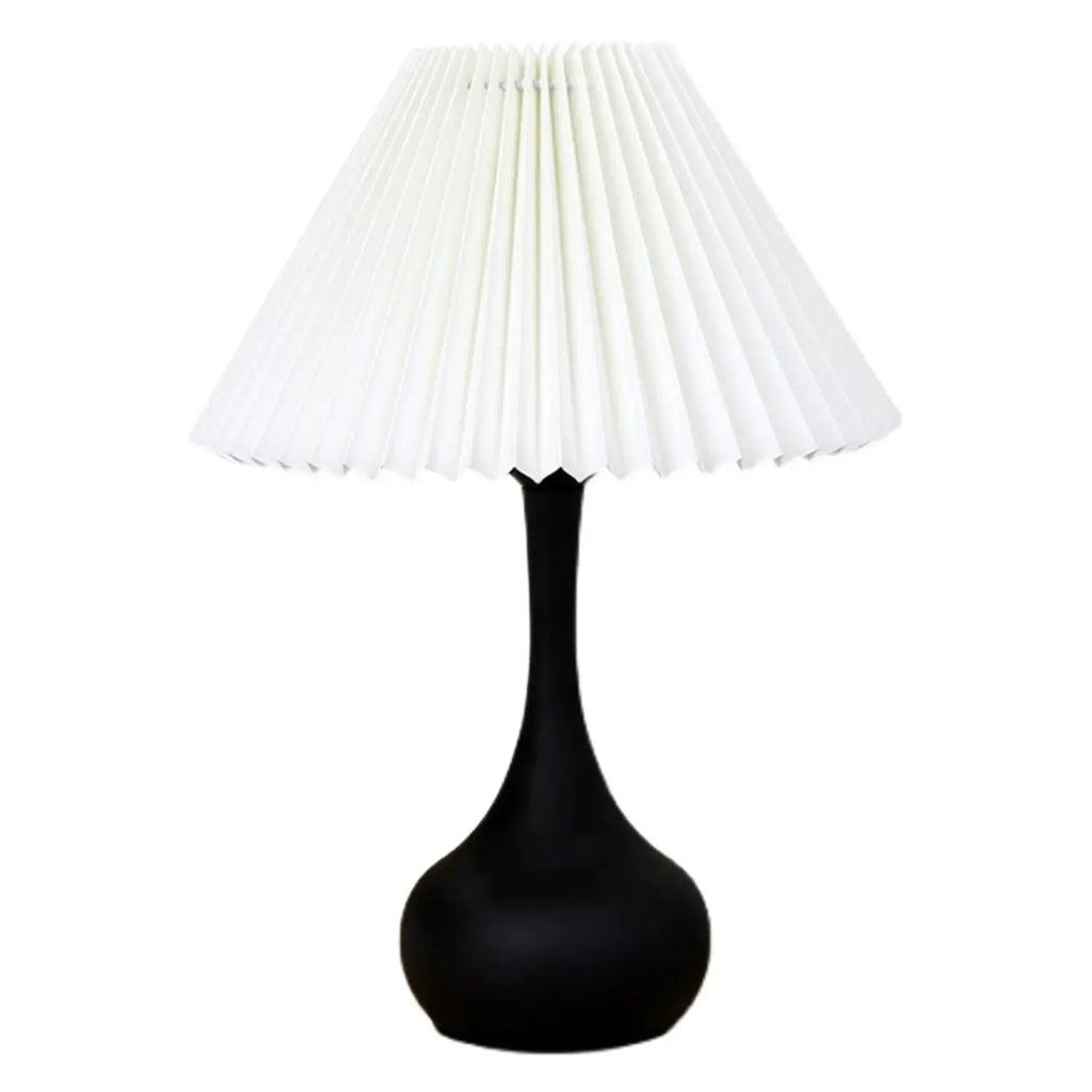 Modern Simple Black LED Table Lamp in Pleated Fabric Shade