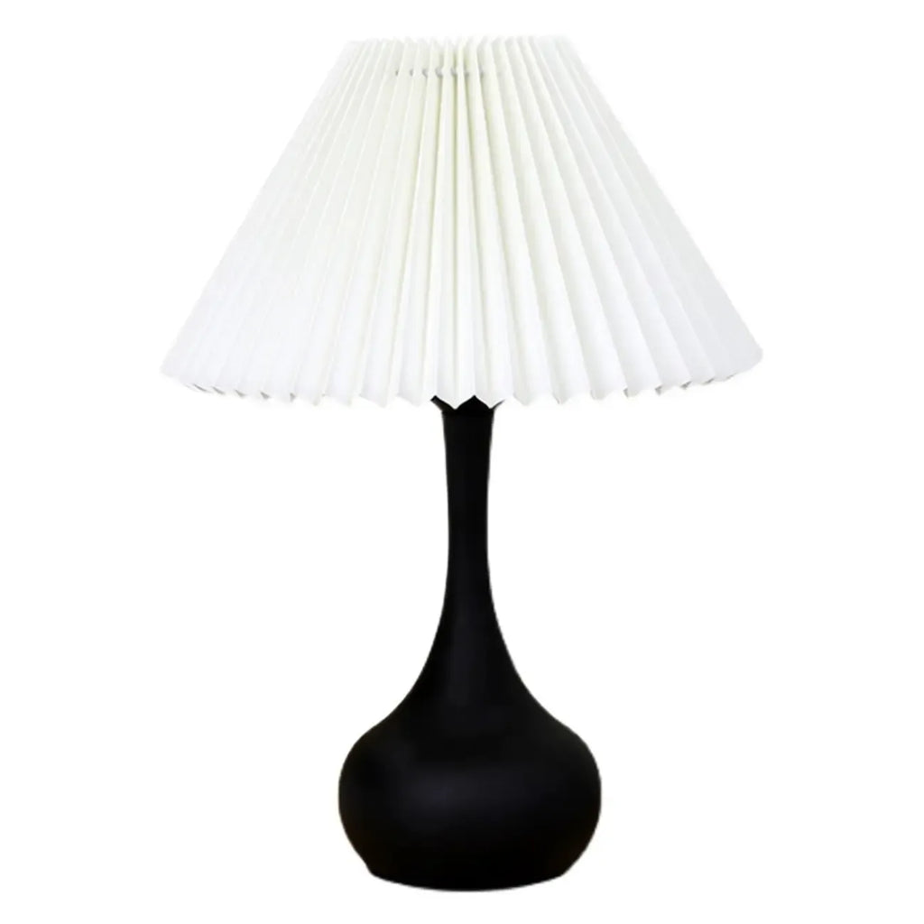 Modern Simple Black LED Table Lamp in Pleated Fabric Shade