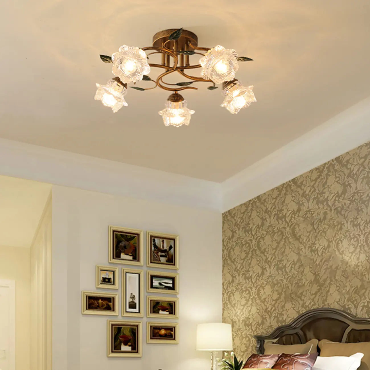 5/9 Lights Crystal LED Semi Flush Ceiling Light for Indoor