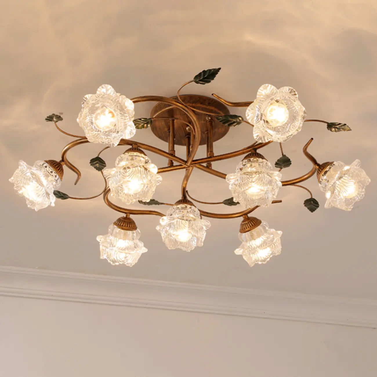 5/9 Lights Crystal LED Semi Flush Ceiling Light for Indoor