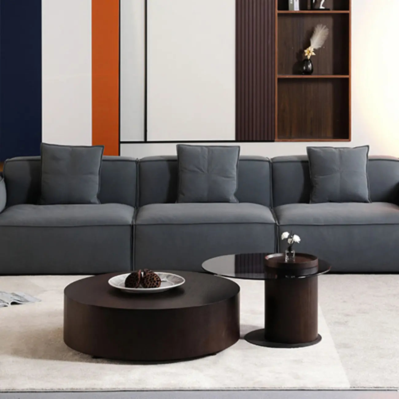 Brown Round Scandinavian Wood Coffee Table with Storage