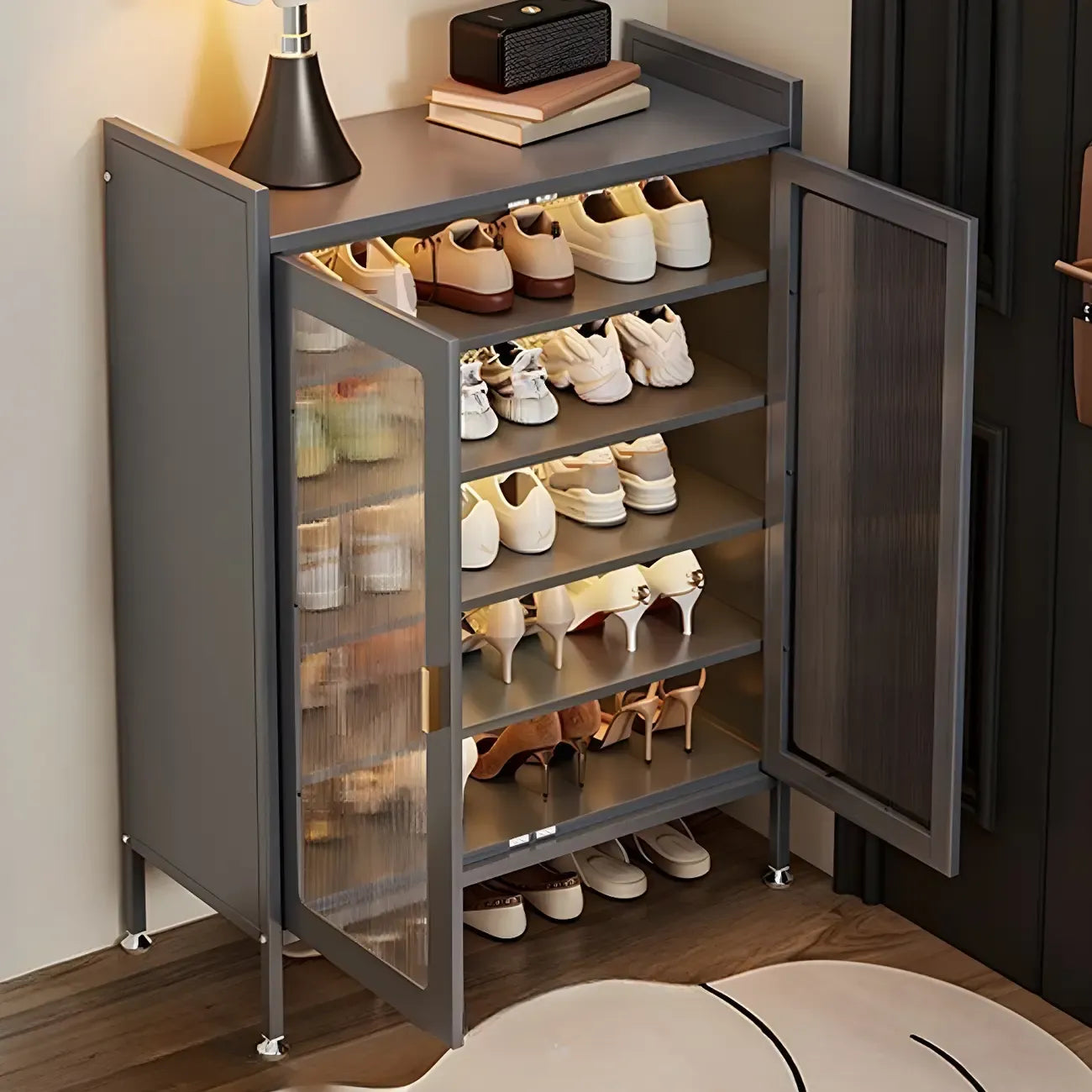 Elegant Grey Metal Code Lock Shoe Cabinet for Hallway