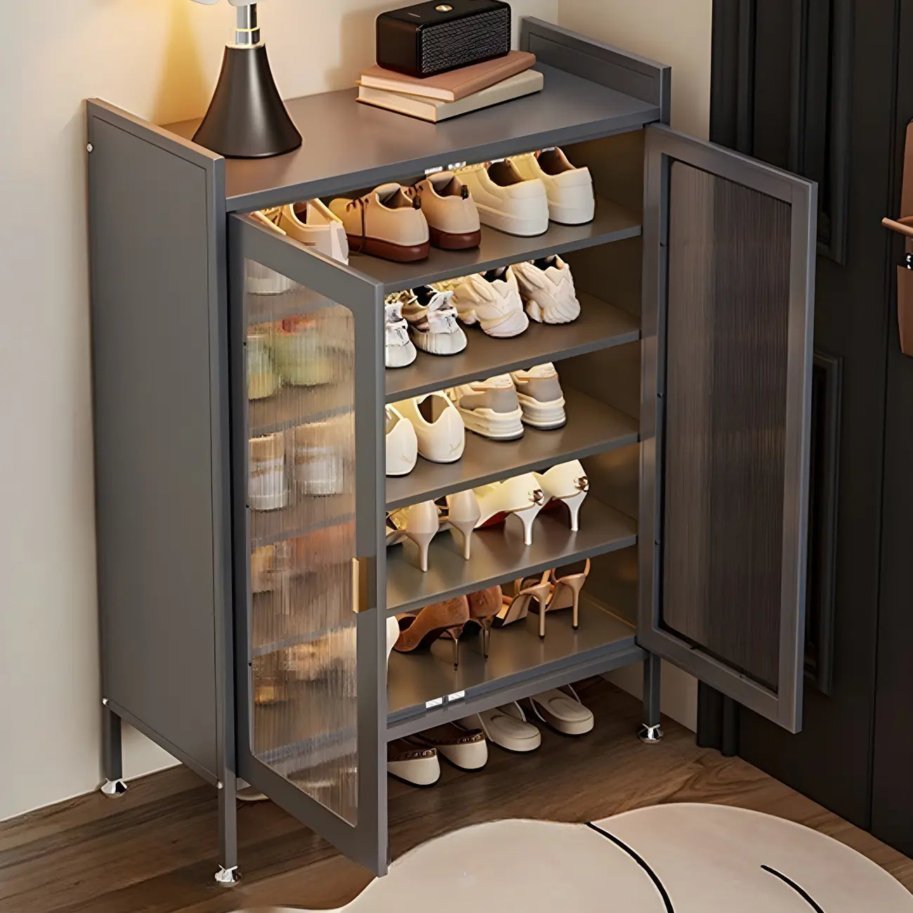 Elegant Grey Metal Code Lock Shoe Cabinet for Hallway