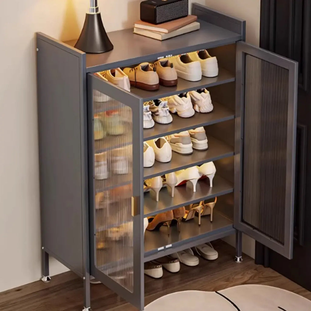 Elegant Grey Metal Code Lock Shoe Cabinet for Hallway