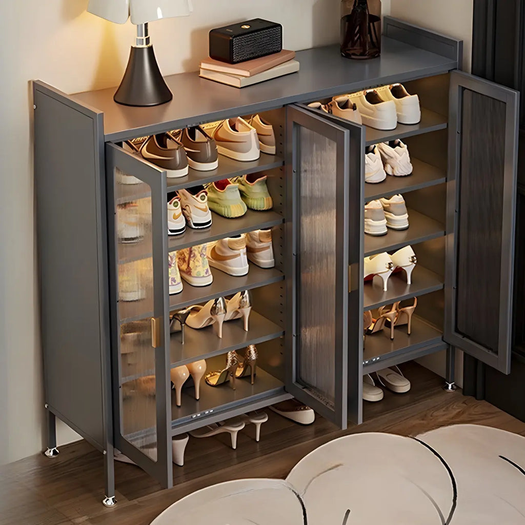 Elegant Grey Metal Code Lock Shoe Cabinet for Hallway