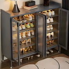 Elegant Grey Metal Code Lock Shoe Cabinet for Hallway