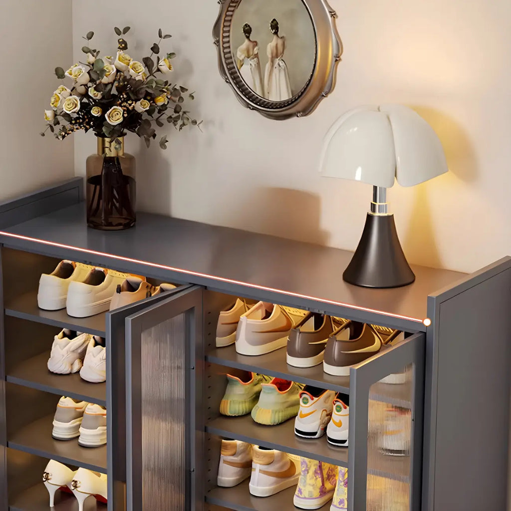 Elegant Grey Metal Code Lock Shoe Cabinet for Hallway