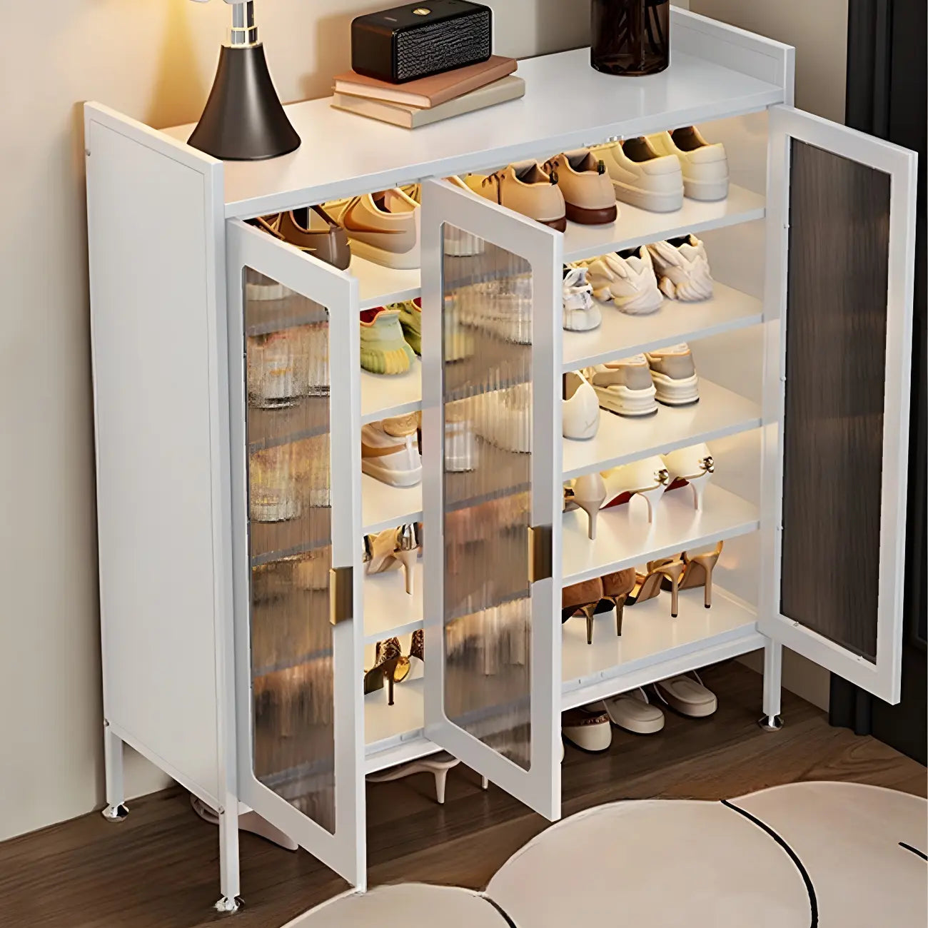 Elegant Grey Metal Code Lock Shoe Cabinet for Hallway