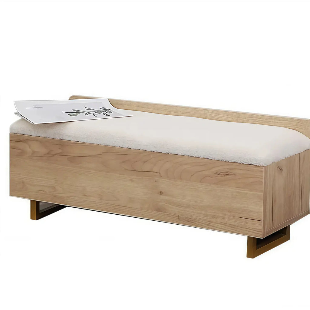 Nordic Wood Lift-Top Cushioned Shoe Storage Bench