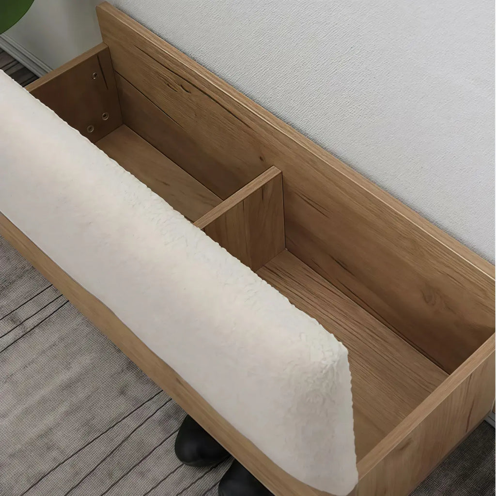 Nordic Wood Lift-Top Cushioned Shoe Storage Bench