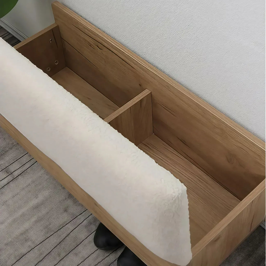 Nordic Wood Lift-Top Cushioned Shoe Storage Bench