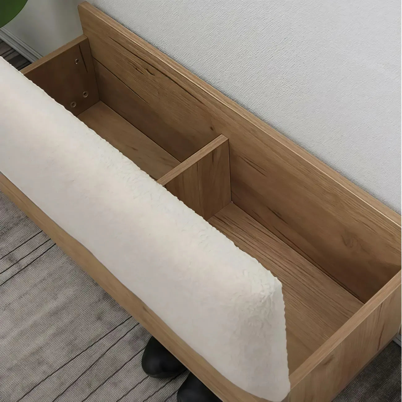 Nordic Wood Lift-Top Cushioned Shoe Storage Bench