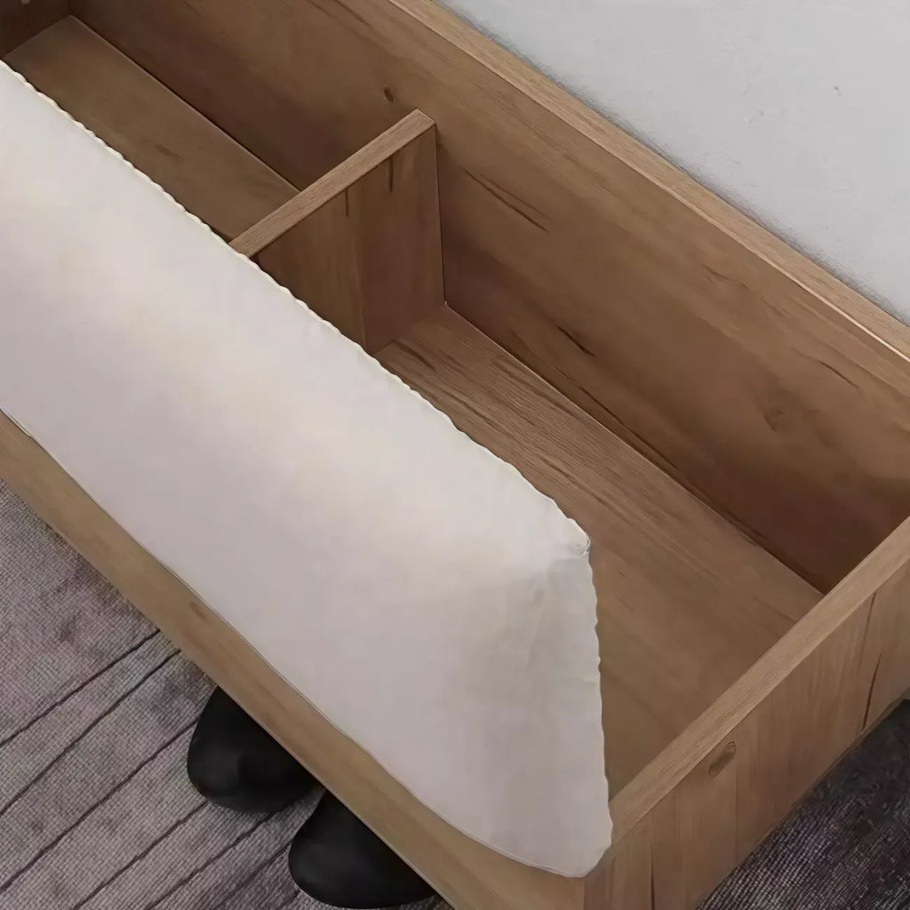 Nordic Wood Lift-Top Cushioned Shoe Storage Bench