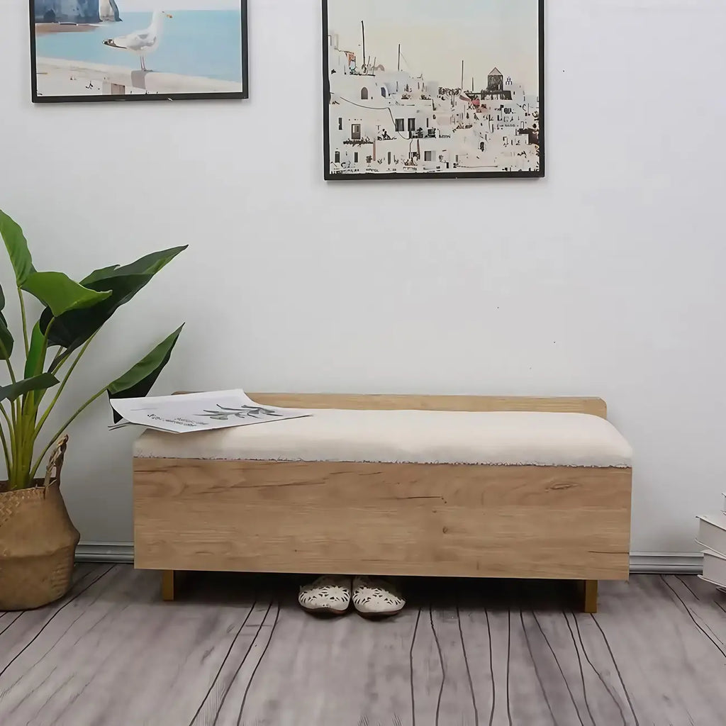 Nordic Wood Lift-Top Cushioned Shoe Storage Bench