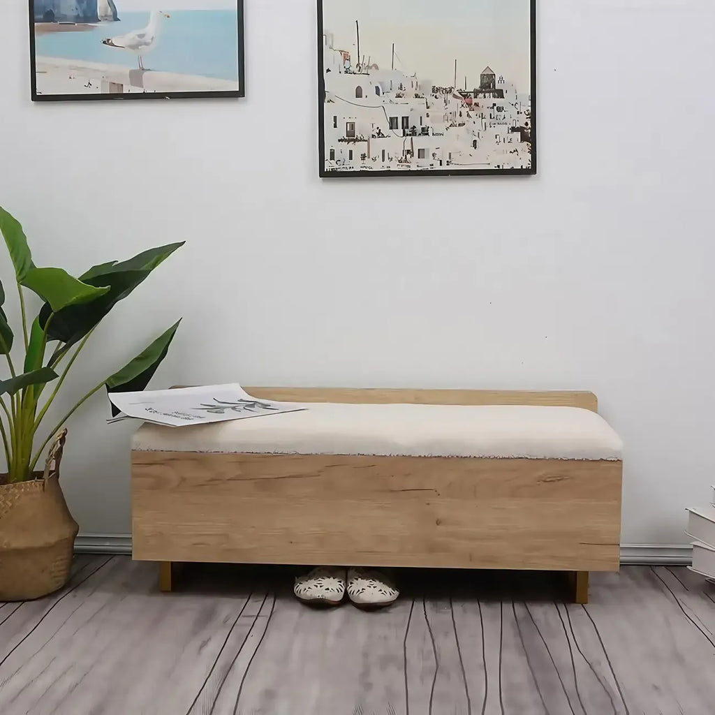 Nordic Wood Lift-Top Cushioned Shoe Storage Bench