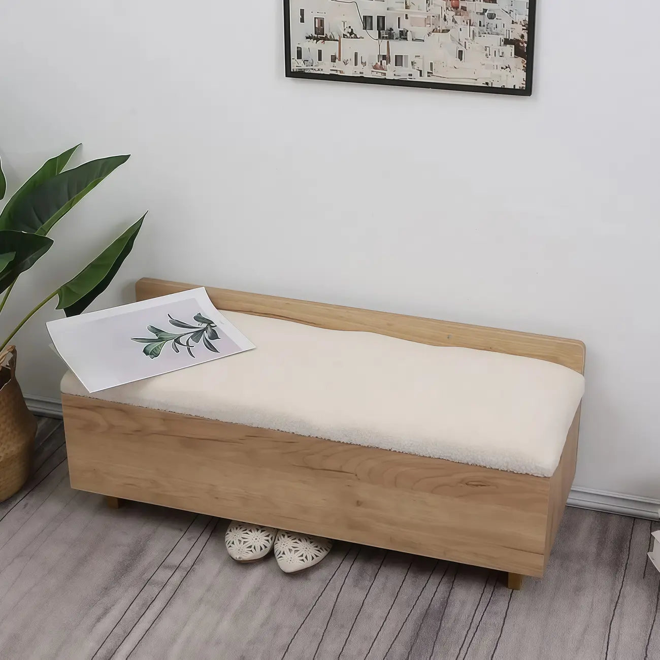 Nordic Wood Lift-Top Cushioned Shoe Storage Bench