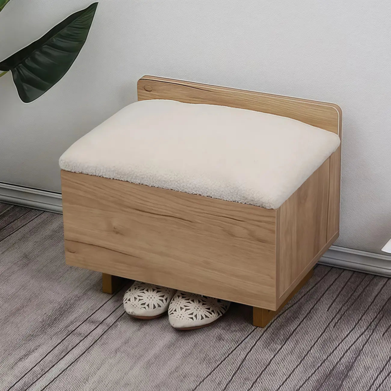 Nordic Wood Lift-Top Cushioned Shoe Storage Bench