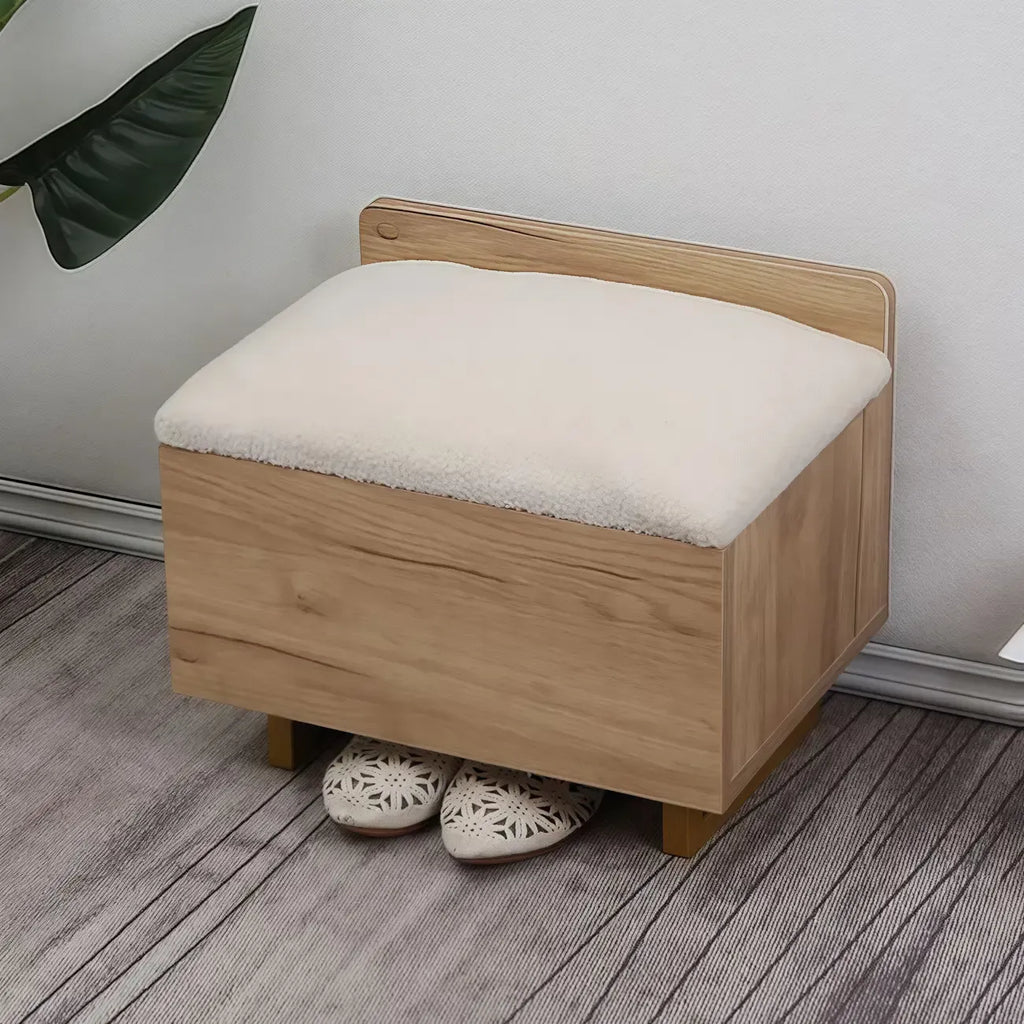 Nordic Wood Lift-Top Cushioned Shoe Storage Bench