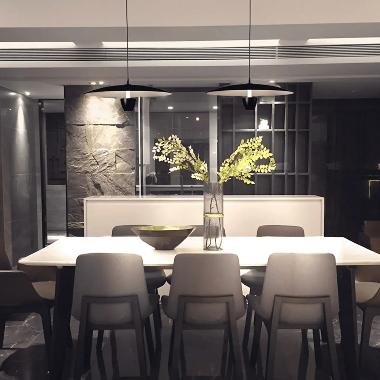 Modern Black Metal LED Island Pendant Light for Kitchen Area