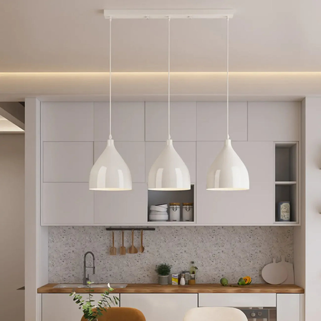 3-Light Modern Metal White Cone Island Pendant Light for Kitchen