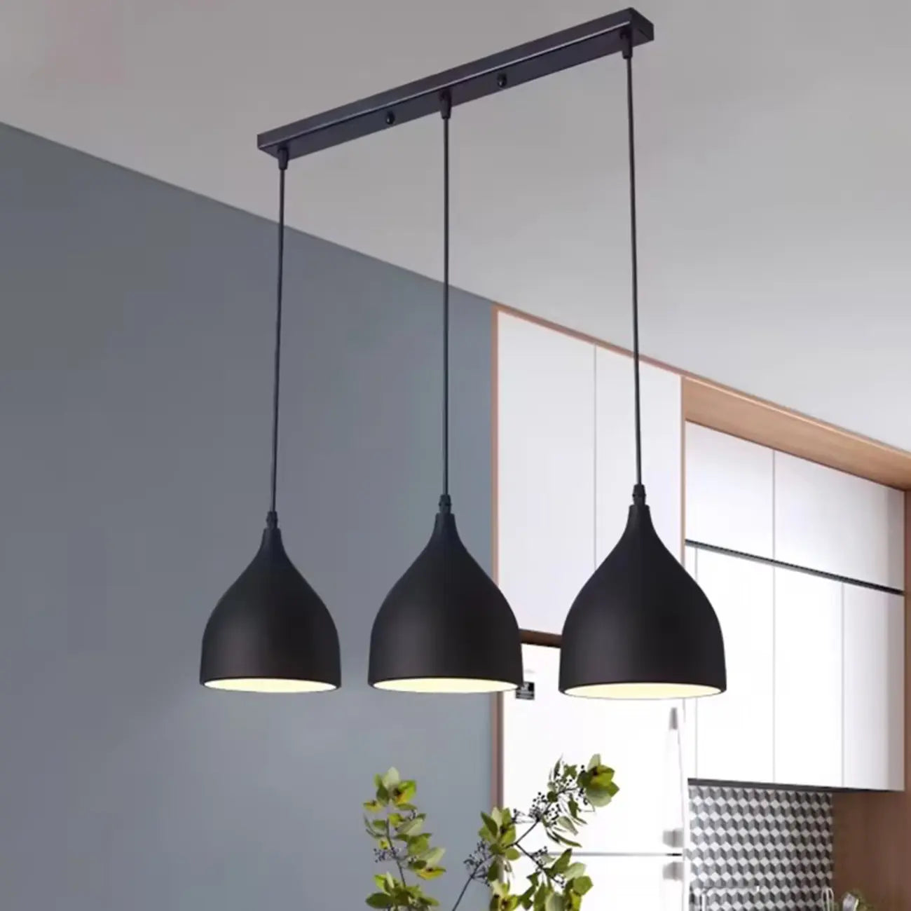 3-Light Modern Metal White Cone Island Pendant Light for Kitchen