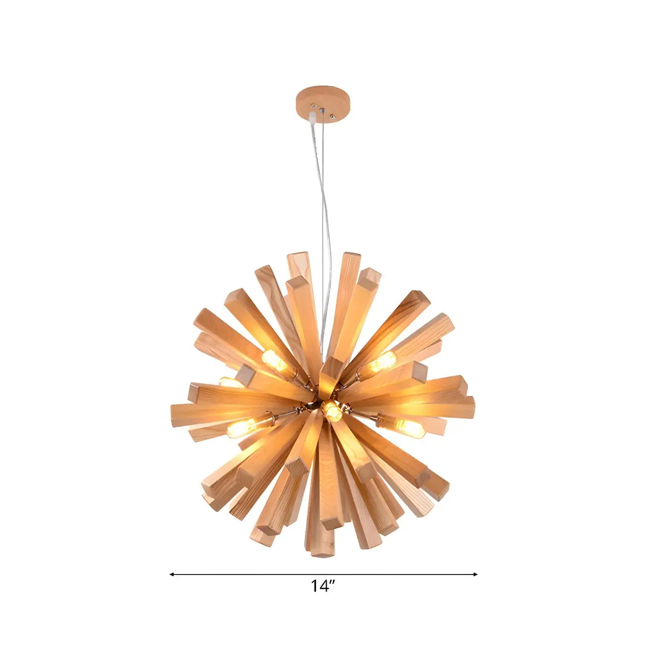 Mid-Century Modern Wood Starburst Chandelier Warm Light