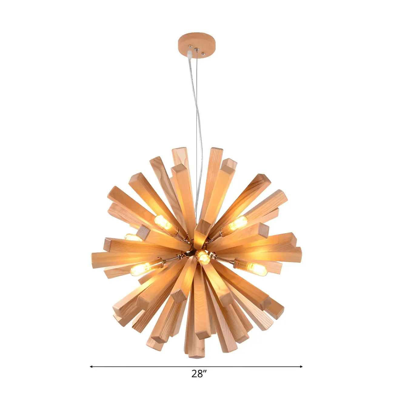 Mid-Century Modern Wood Starburst Chandelier Warm Light