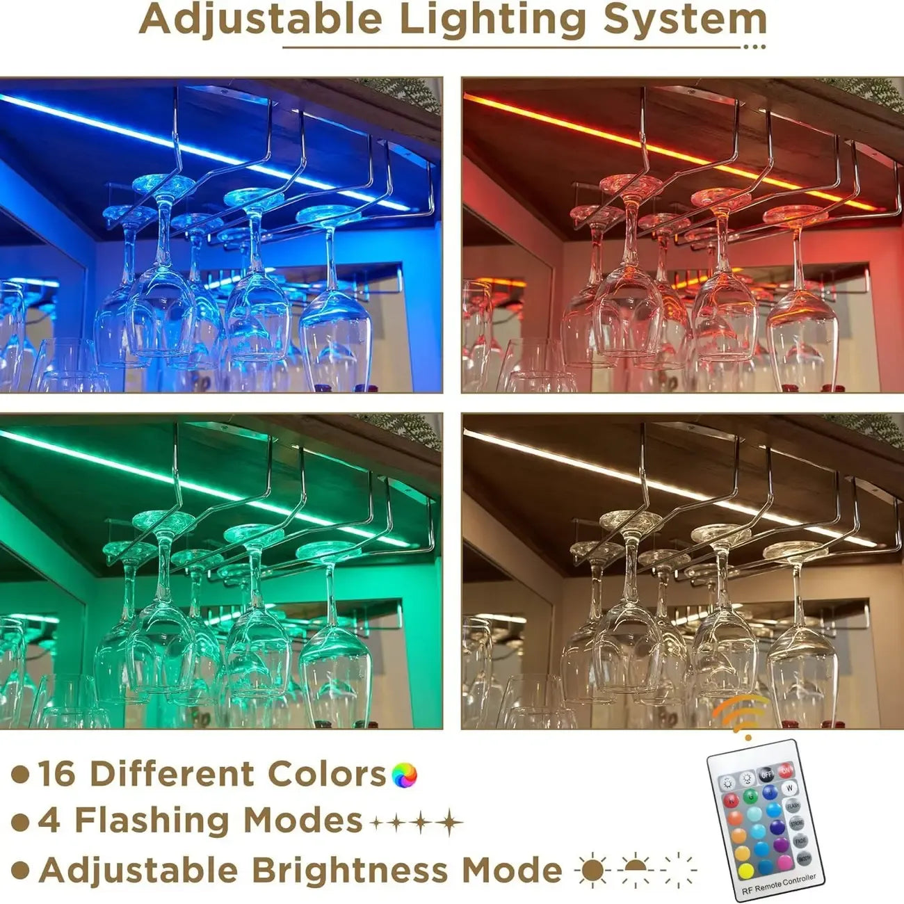 Led Light Corner Wine Cabinet with Adjustable Rack and Glass Shelf