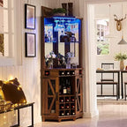 Led Light Corner Wine Cabinet with Adjustable Rack and Glass Shelf