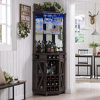 Led Light Corner Wine Cabinet with Adjustable Rack and Glass Shelf