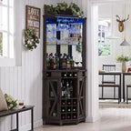 Led Light Corner Wine Cabinet with Adjustable Rack and Glass Shelf