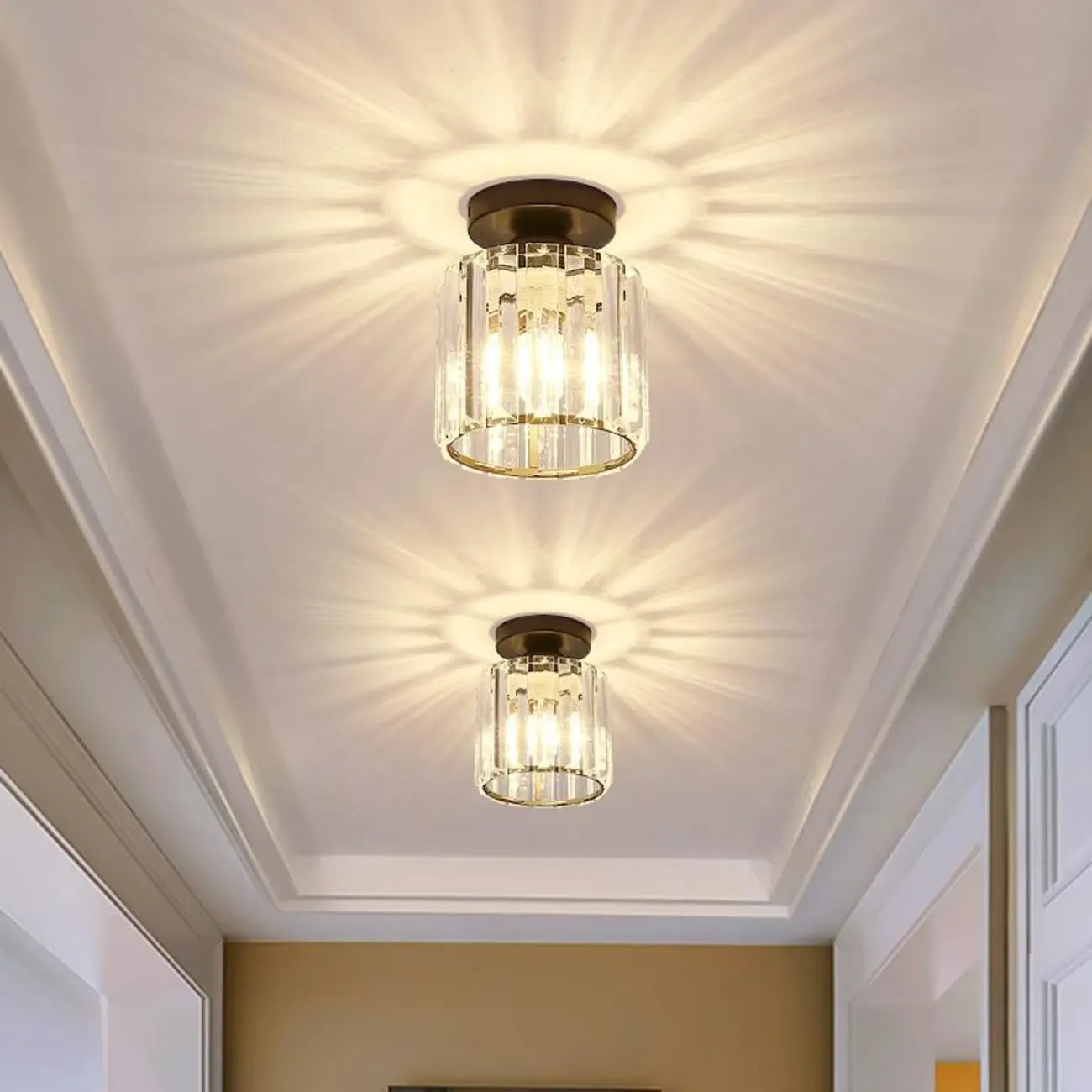 Modern 6 Crystal Semi Flush Ceiling Light for Living Room