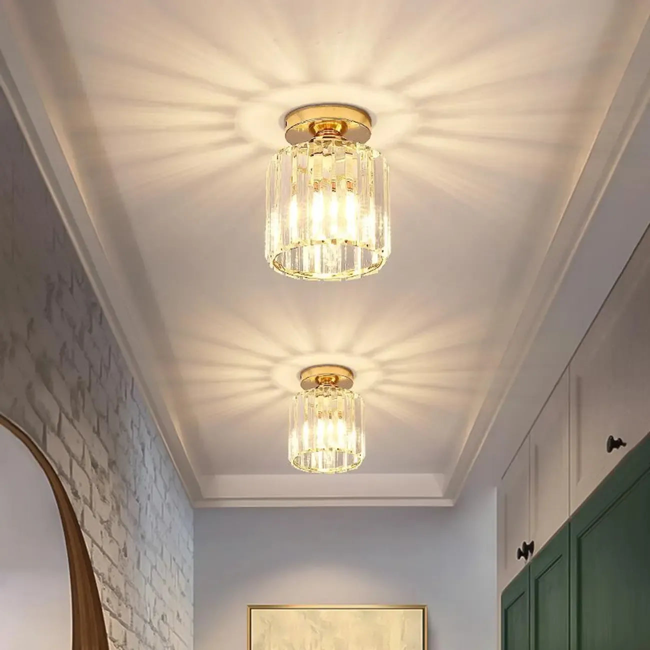 Modern 6 Crystal Semi Flush Ceiling Light for Living Room