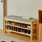 Entryway Walnut Wooden Adjustable Shoe Storage Bench
