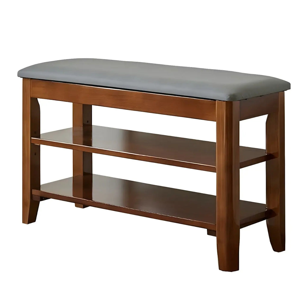 Entryway Walnut Wooden Adjustable Shoe Storage Bench