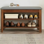 Entryway Walnut Wooden Adjustable Shoe Storage Bench