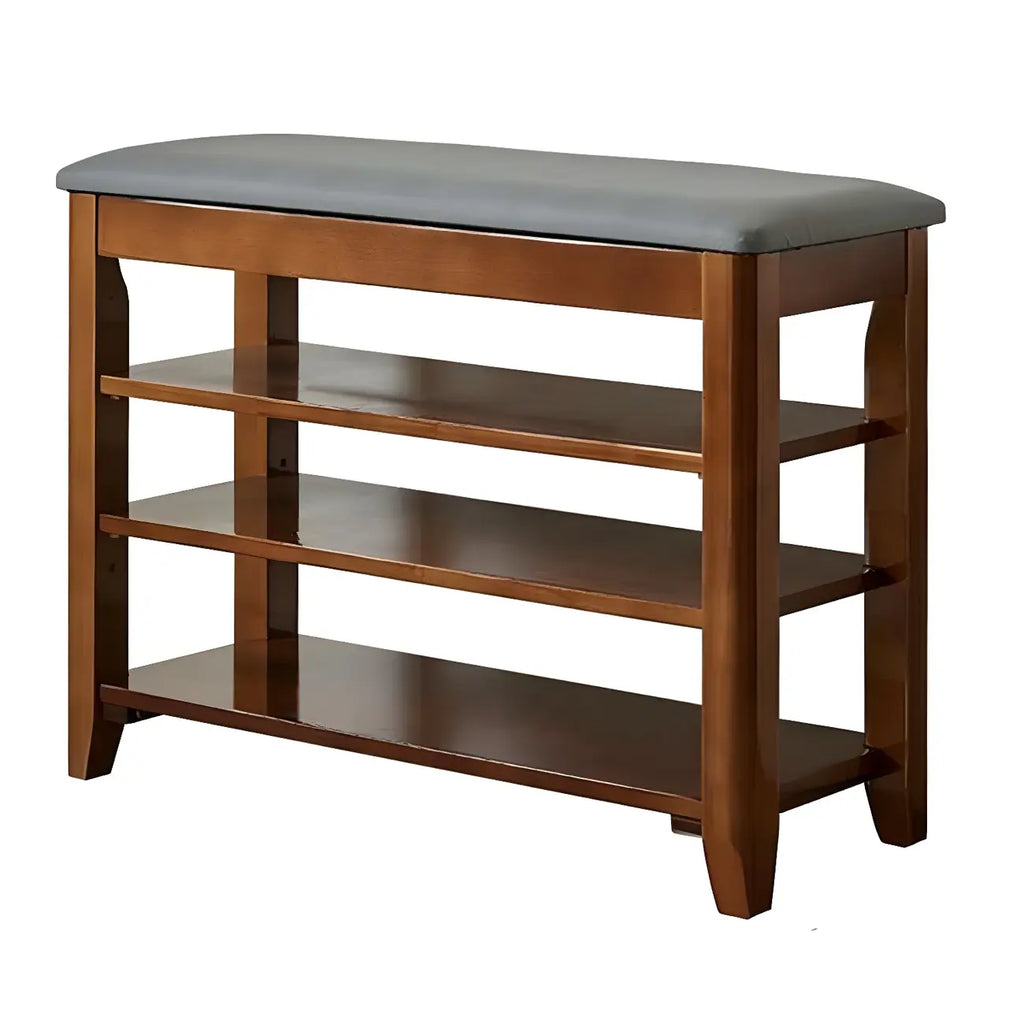 Entryway Walnut Wooden Adjustable Shoe Storage Bench