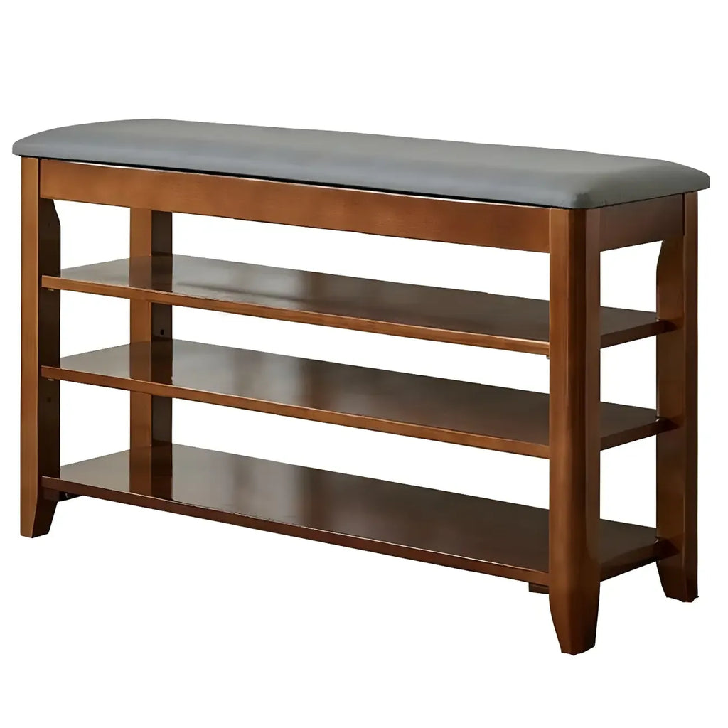 Entryway Walnut Wooden Adjustable Shoe Storage Bench