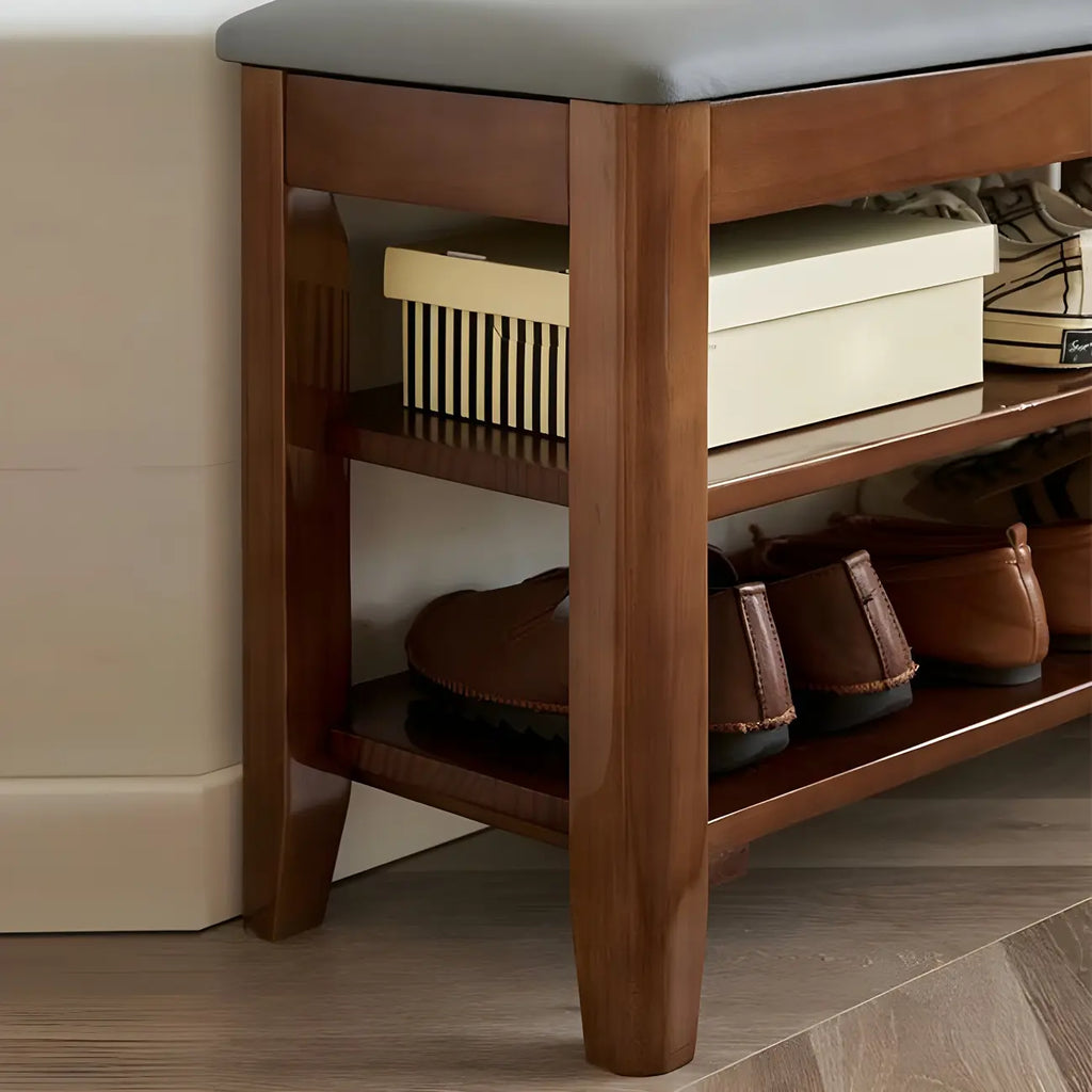 Entryway Walnut Wooden Adjustable Shoe Storage Bench