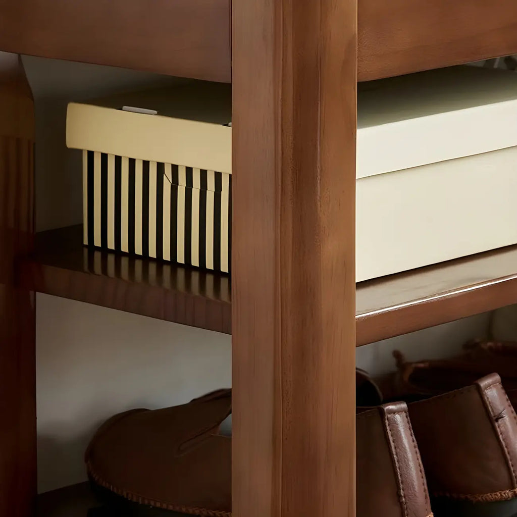 Entryway Walnut Wooden Adjustable Shoe Storage Bench