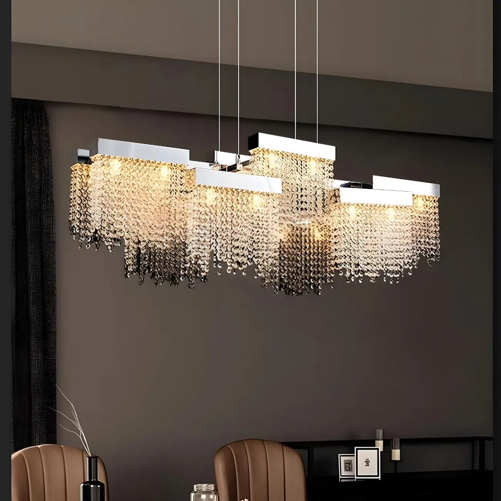 Glamorous Silver Steel Crystal Island Pendant Light for Dining