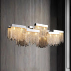 Glamorous Silver Steel Crystal Island Pendant Light for Dining