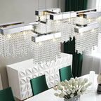 Glamorous Silver Steel Crystal Island Pendant Light for Dining