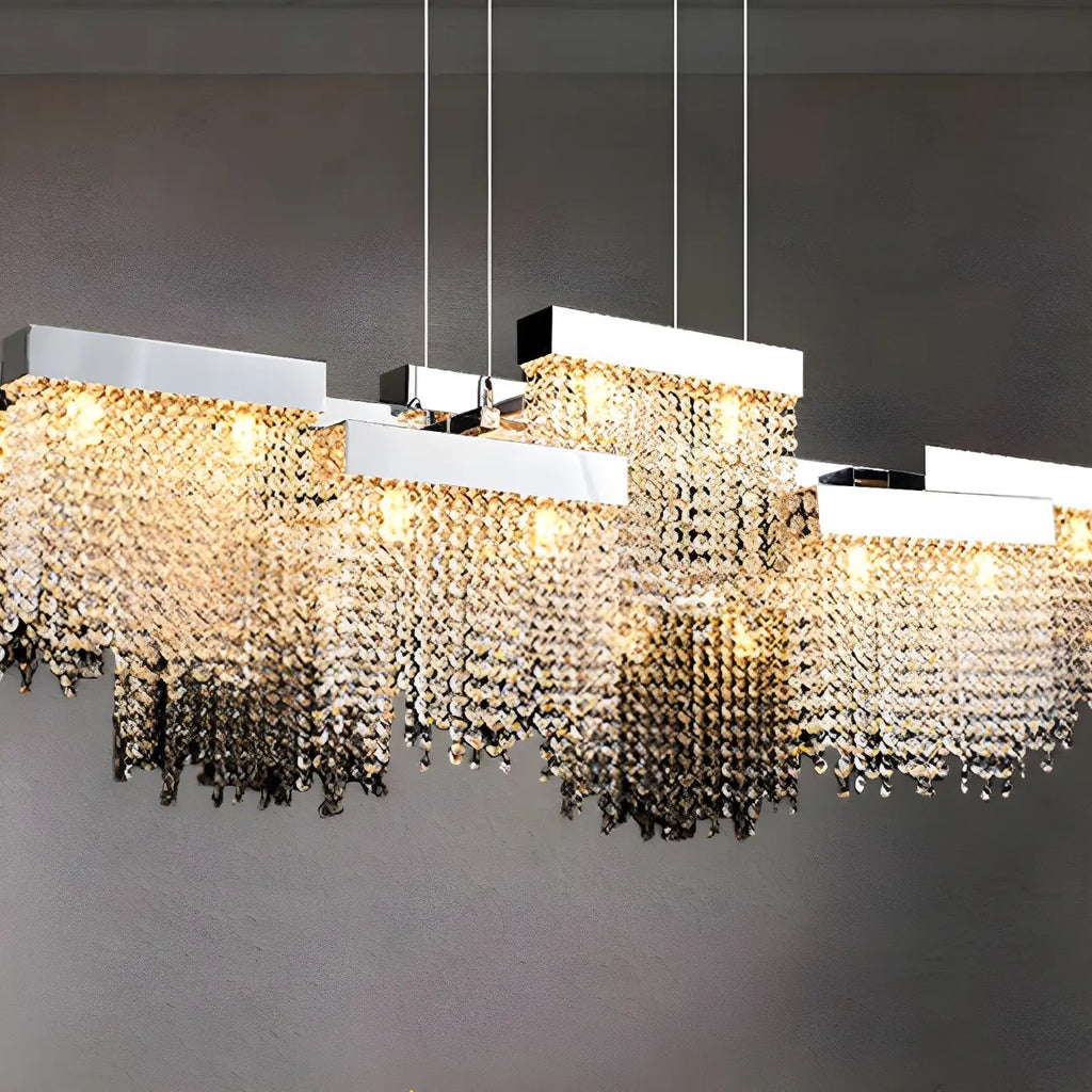Glamorous Silver Steel Crystal Island Pendant Light for Dining