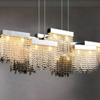Glamorous Silver Steel Crystal Island Pendant Light for Dining