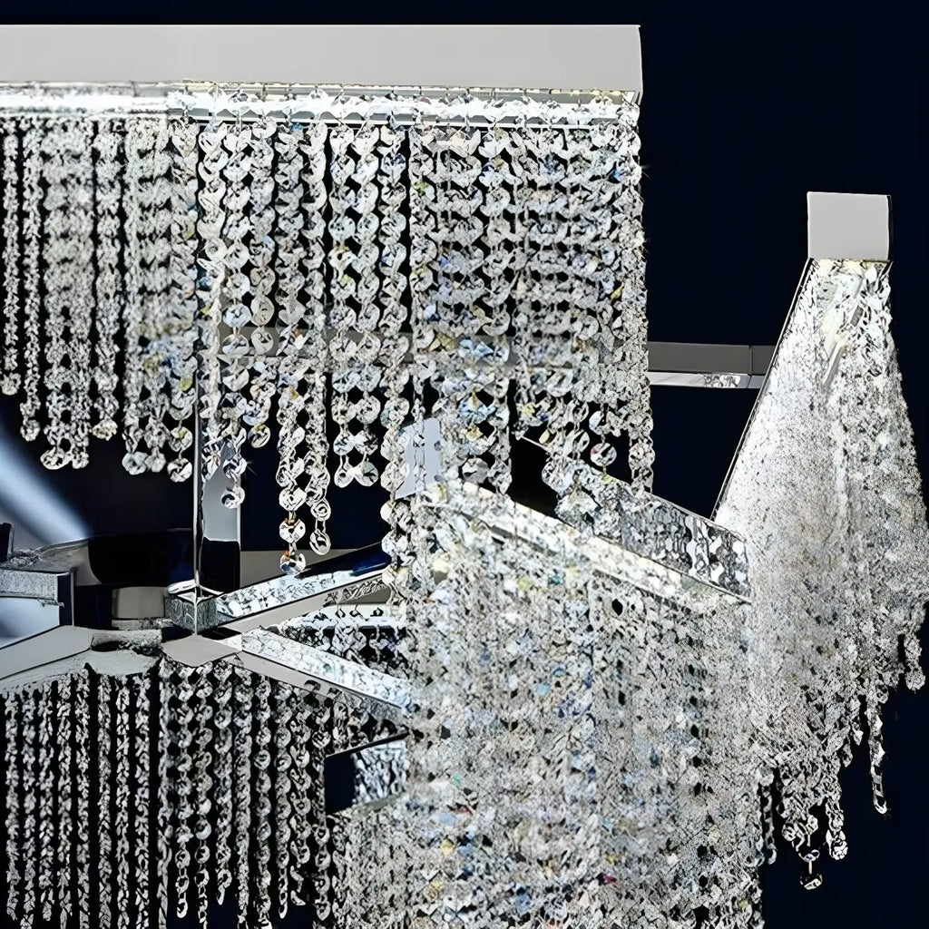 Glamorous Silver Steel Crystal Island Pendant Light for Dining