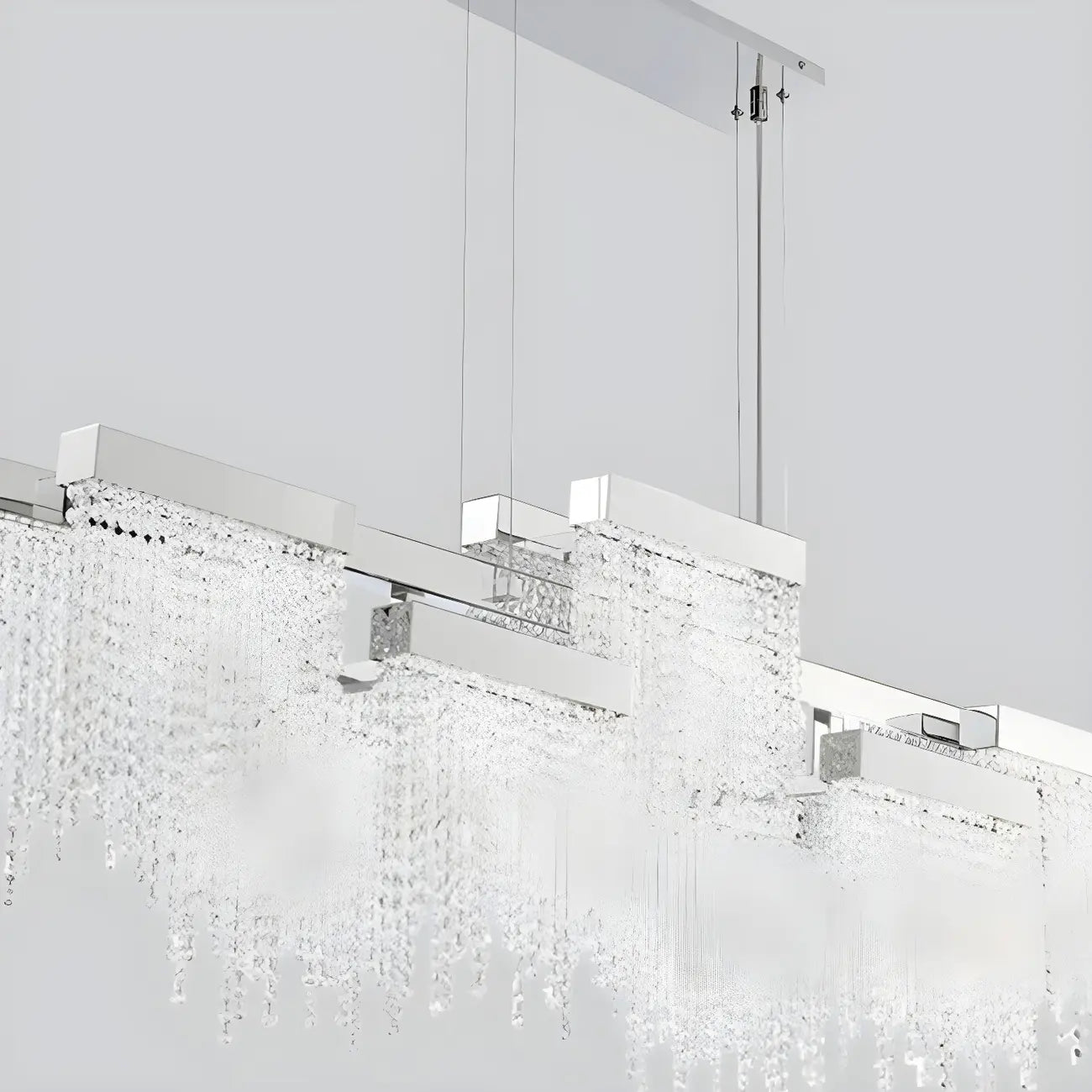 Glamorous Silver Steel Crystal Island Pendant Light for Dining